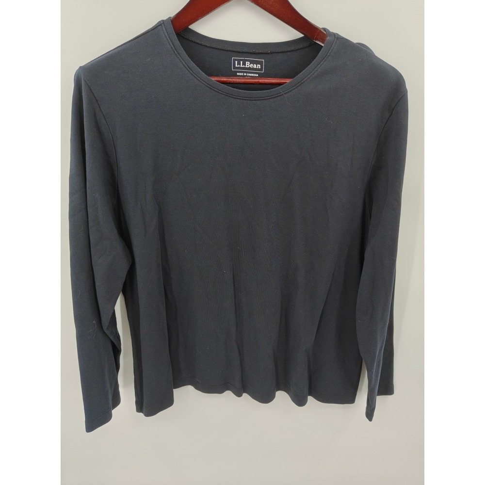 LL Bean Womens 1X Navy Blue Cotton Long Sleeve Crew Neck T-Shirt 0NA60